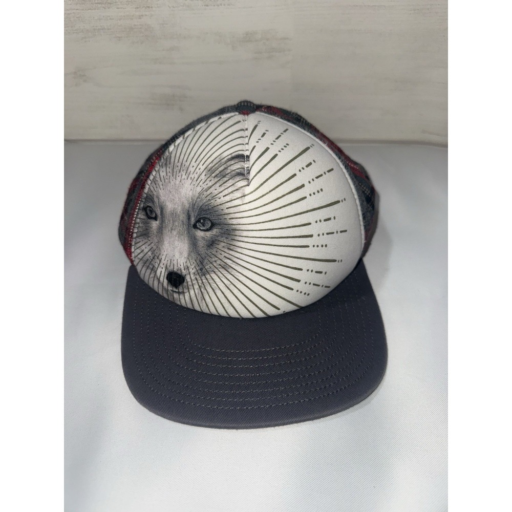 PISTIL Fox Hat Cap Gray White Snapback Plaid Wool‎ blend Back